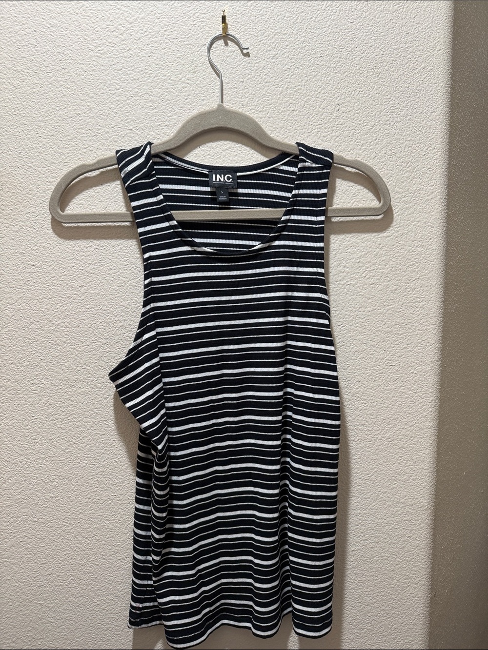 INC Black & White Striped Tank Top